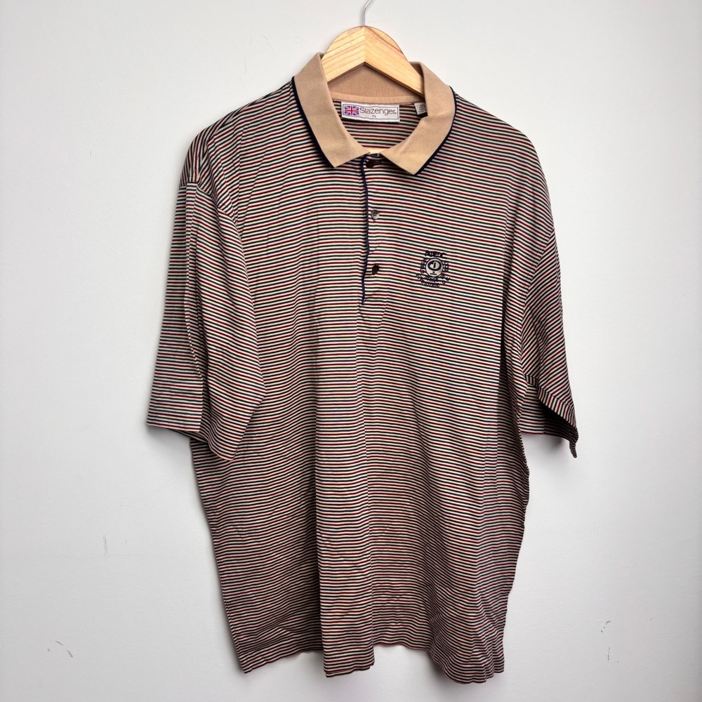 Vintage Slazenger Striped Polo Shirt XL 100% Cotton Hong Kong Golf Preppy 90s